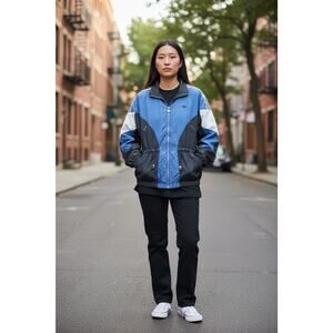 Adidas Windbreaker Track Jacket Women Size Blue Small Cinch Waist Athletic Wear